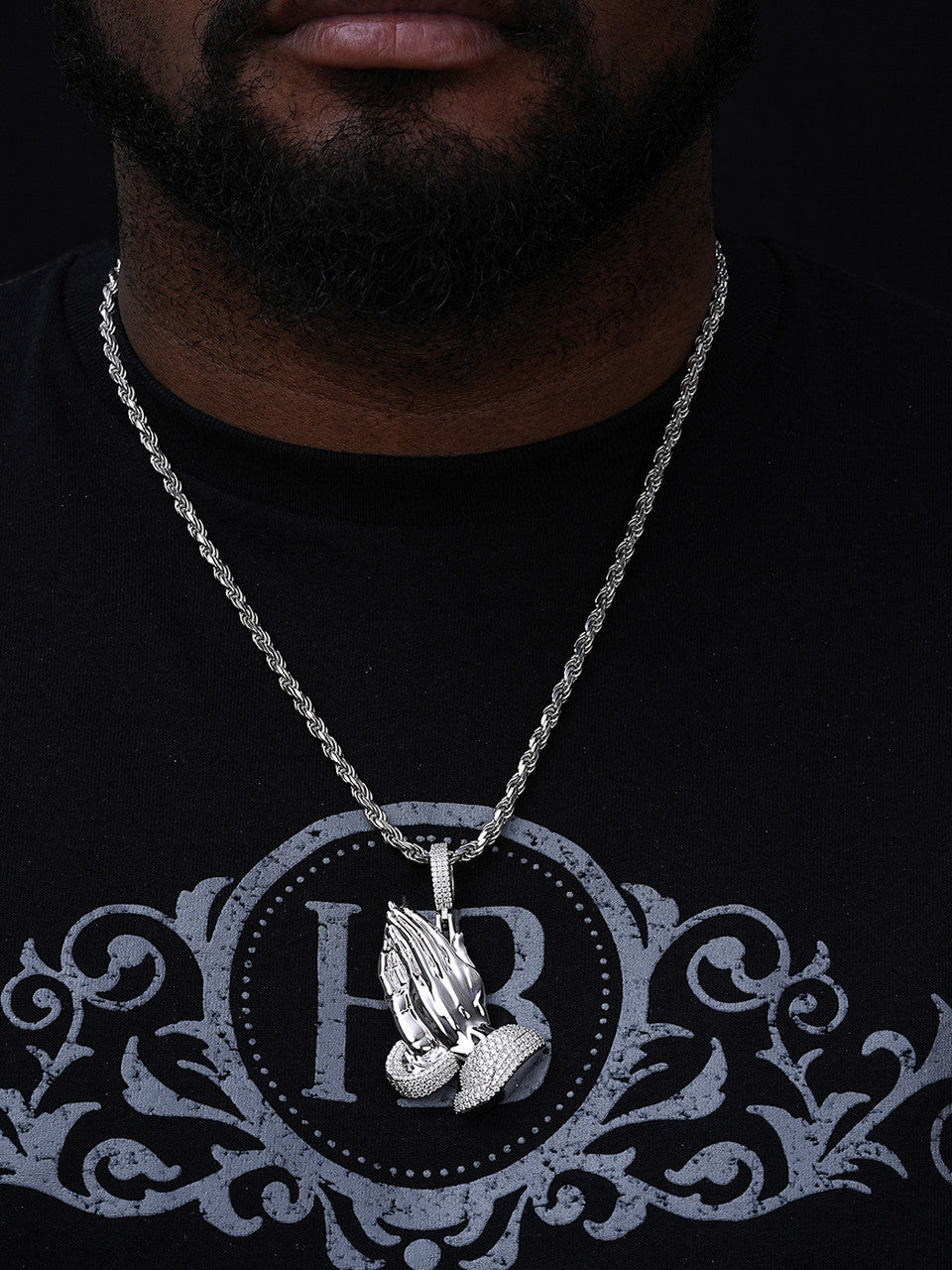 Moissanite Praying Folded Hands Religious Pendant | 925 Silver