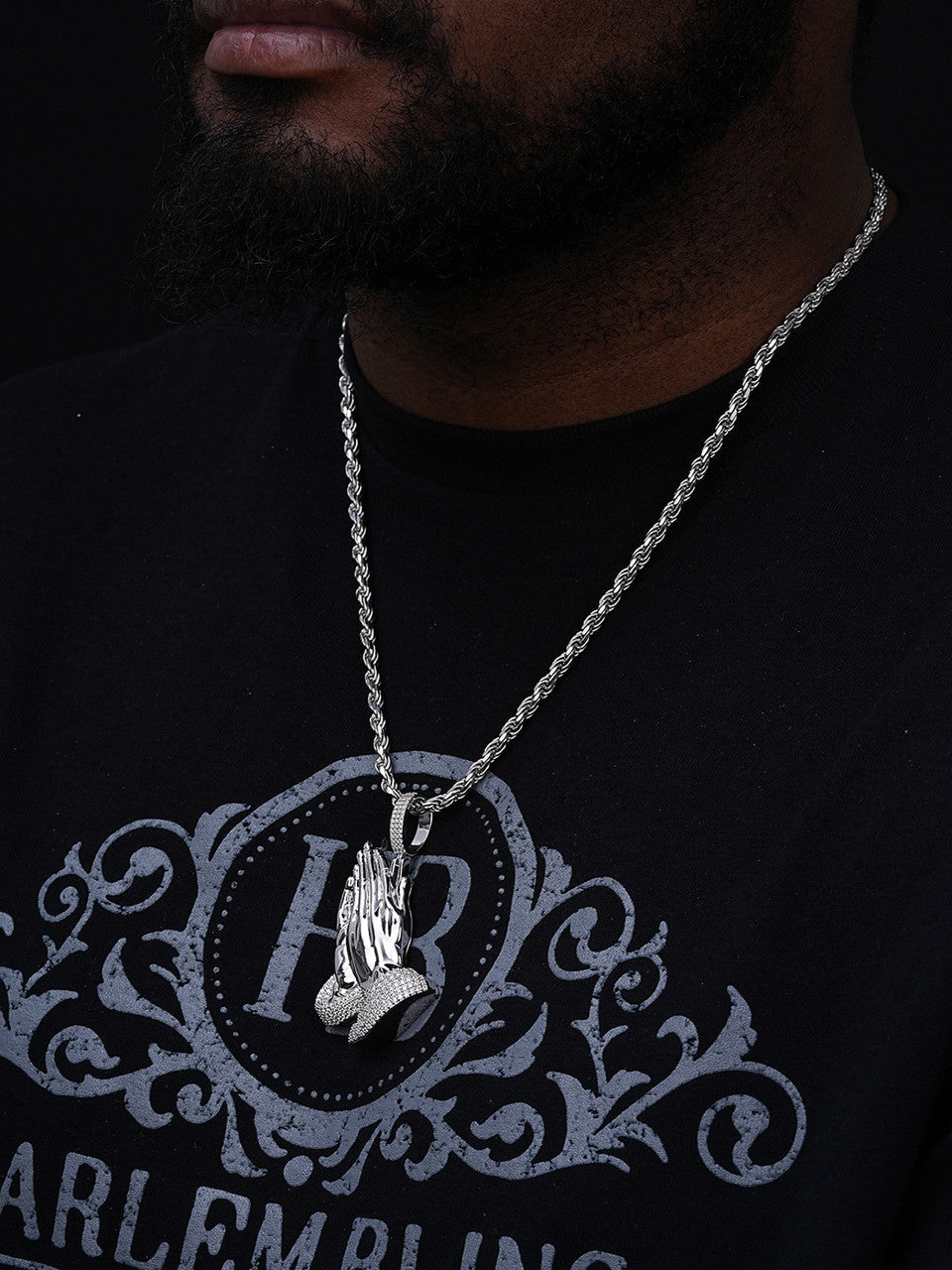 Moissanite Praying Folded Hands Religious Pendant | 925 Silver
