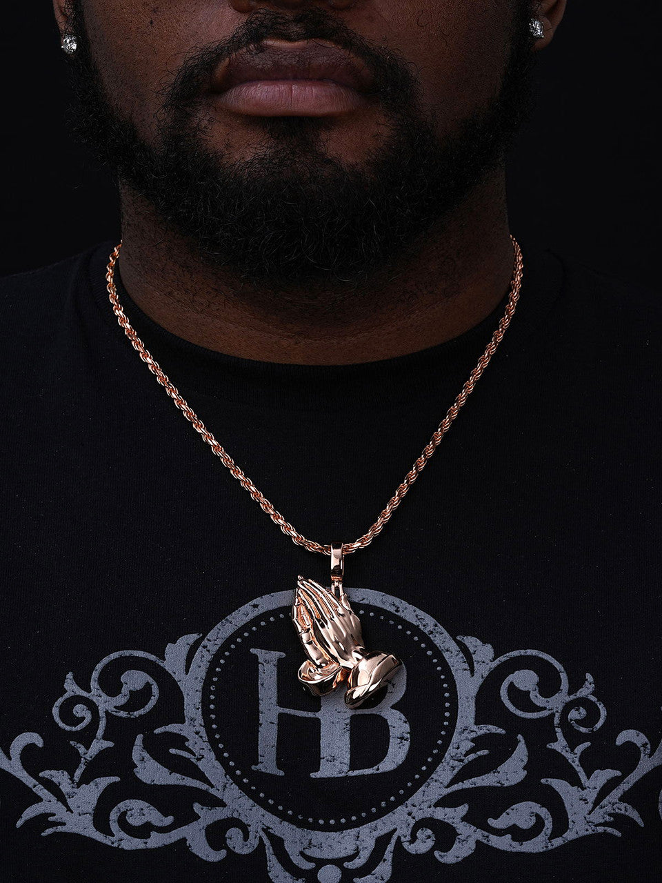 Praying Folded Hands Religious Pendant | 14k Rose Gold Vermeil 925 Silver