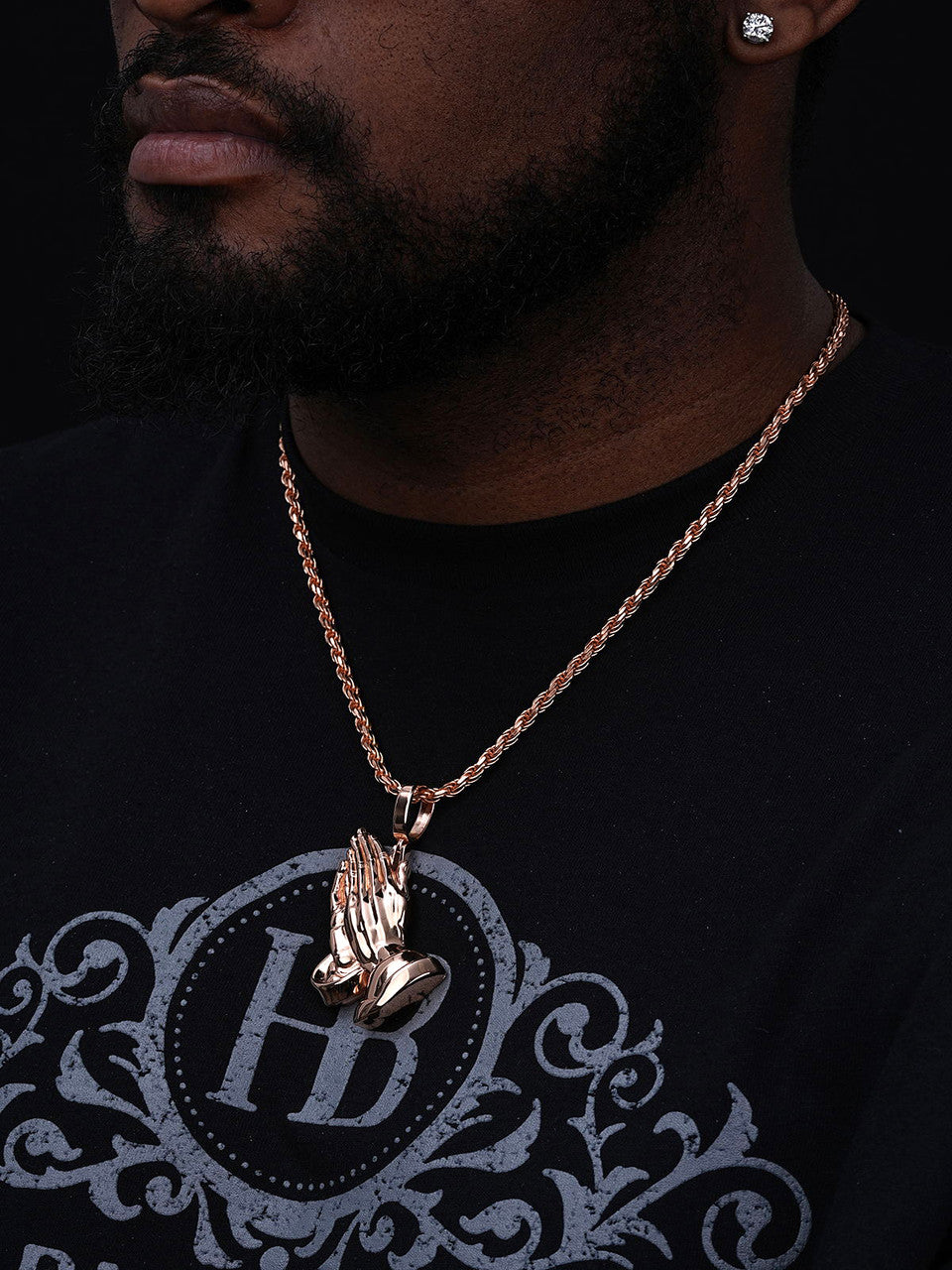Praying Folded Hands Religious Pendant | 14k Rose Gold Vermeil 925 Silver