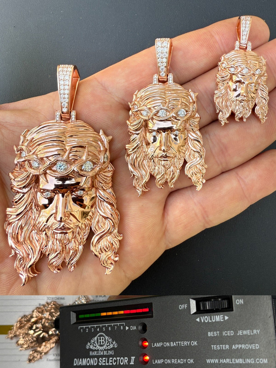 Moissanite Jesus Piece Pendant | 14k Rose Gold Vermeil 925 Silver