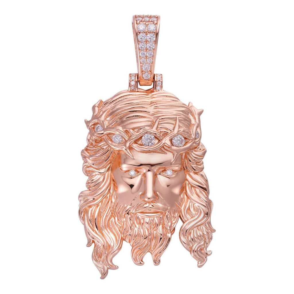 Moissanite Jesus Piece Pendant | 14k Rose Gold Vermeil 925 Silver
