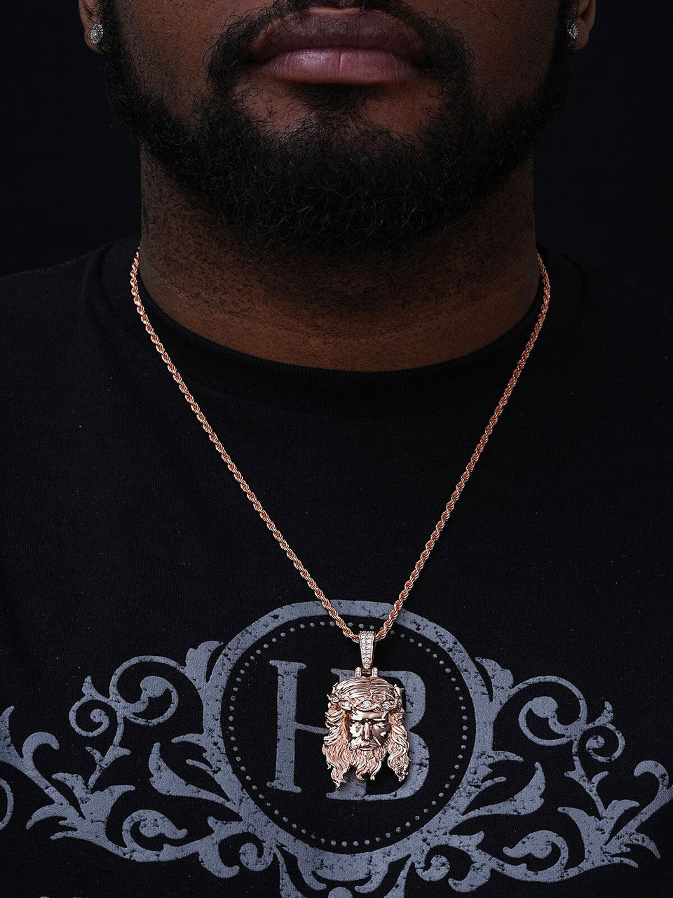 Moissanite Jesus Piece Pendant | 14k Rose Gold Vermeil 925 Silver