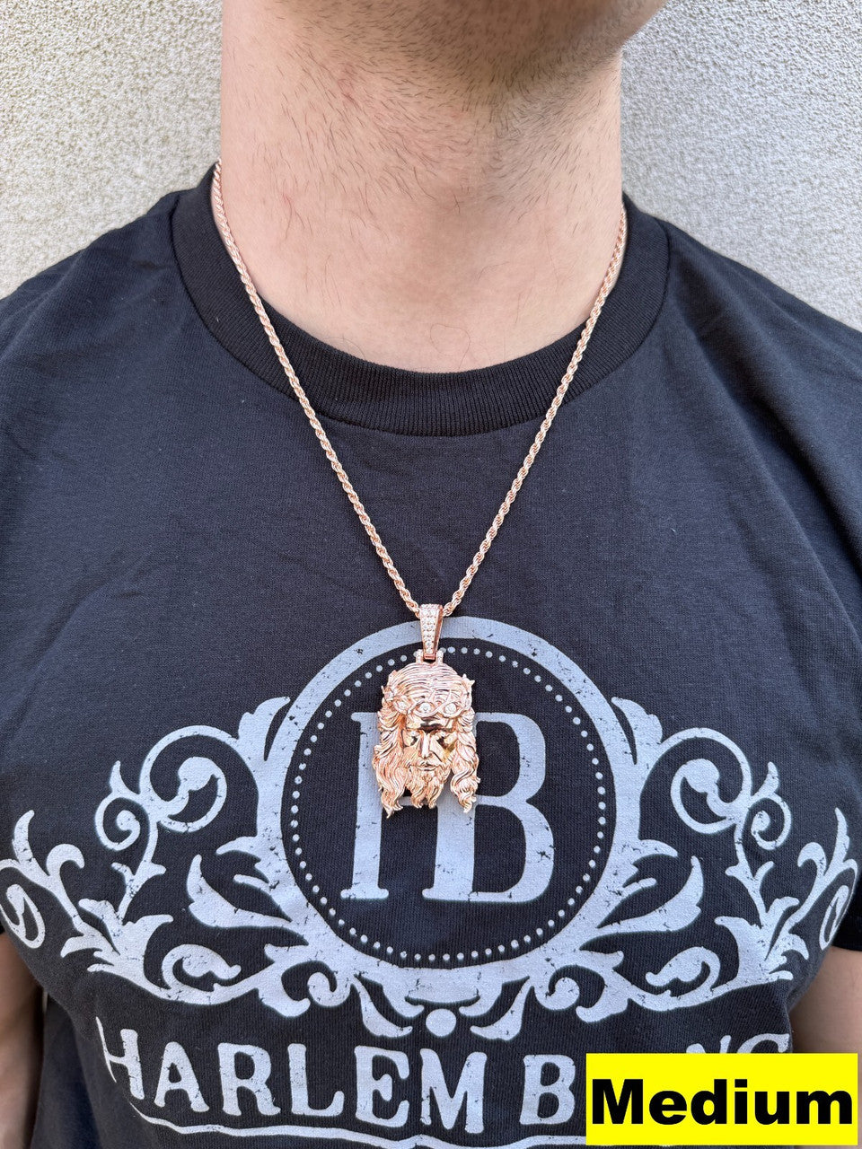 Moissanite Jesus Piece Pendant | 14k Rose Gold Vermeil 925 Silver