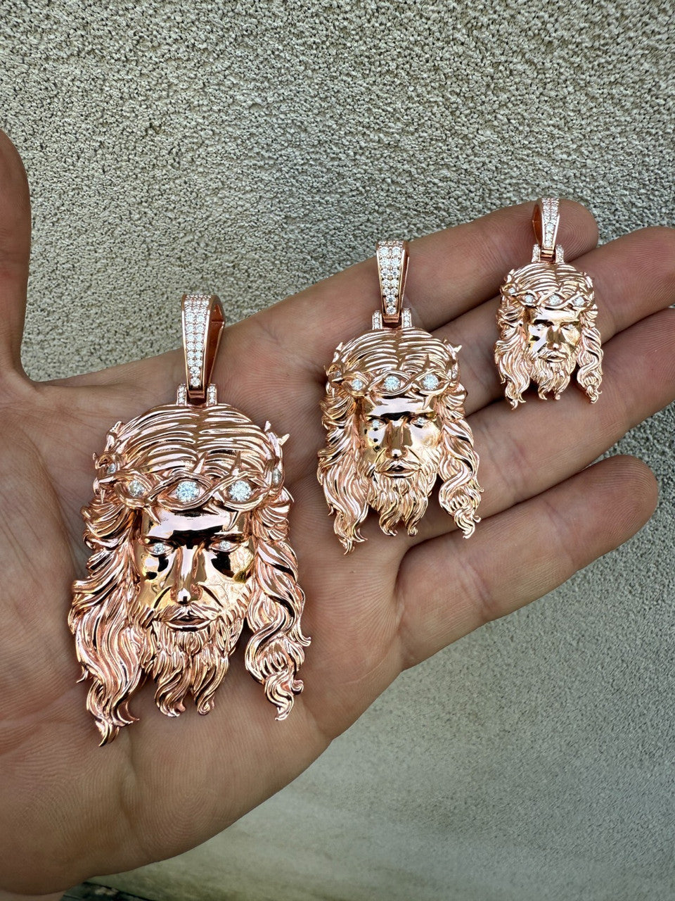 Moissanite Jesus Piece Pendant | 14k Rose Gold Vermeil 925 Silver