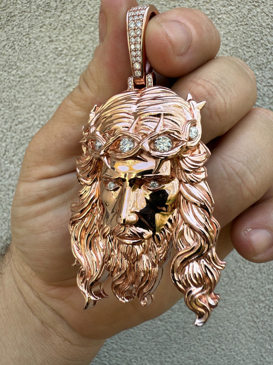 Moissanite Jesus Piece Pendant | 14k Rose Gold Vermeil 925 Silver