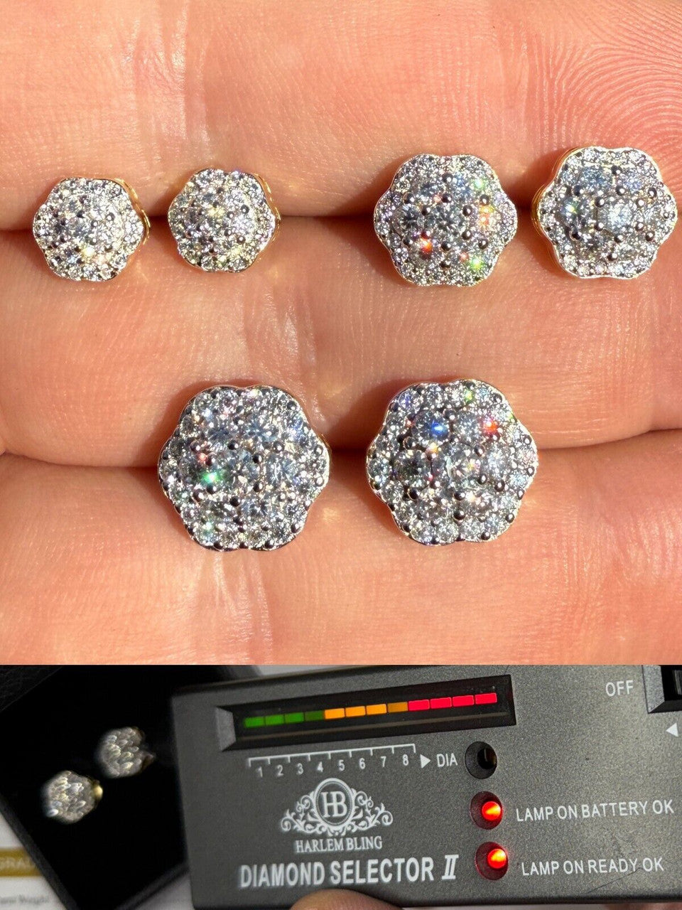 Moissanite Micropave Cluster Iced Out Earrings | 14k Gold Vermeil 925 Silver