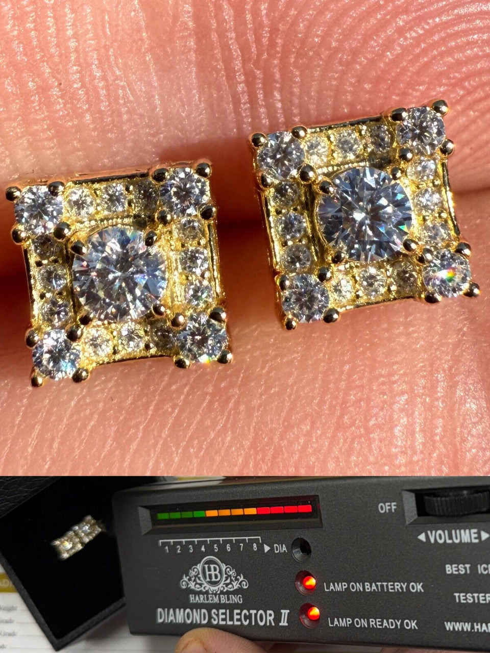 Moissanite Square Rapper Earrings | 14k Gold Vermeil 925 Silver