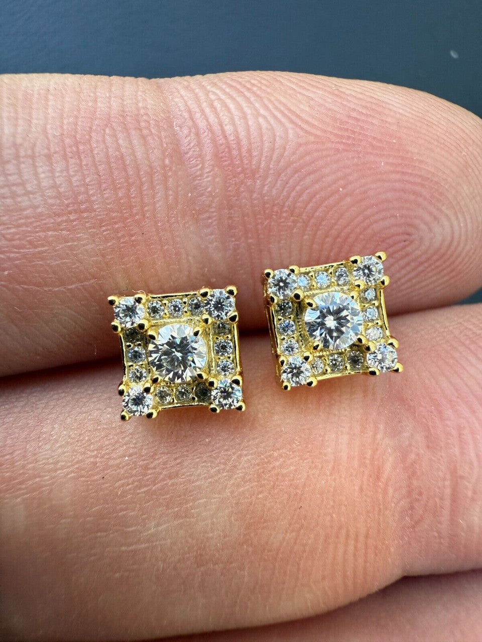 Moissanite Square Rapper Earrings | 14k Gold Vermeil 925 Silver