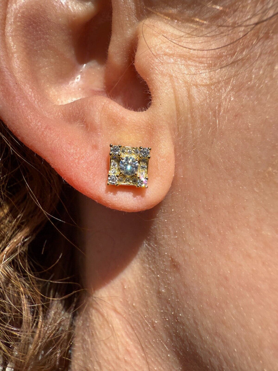 Moissanite Square Rapper Earrings | 14k Gold Vermeil 925 Silver