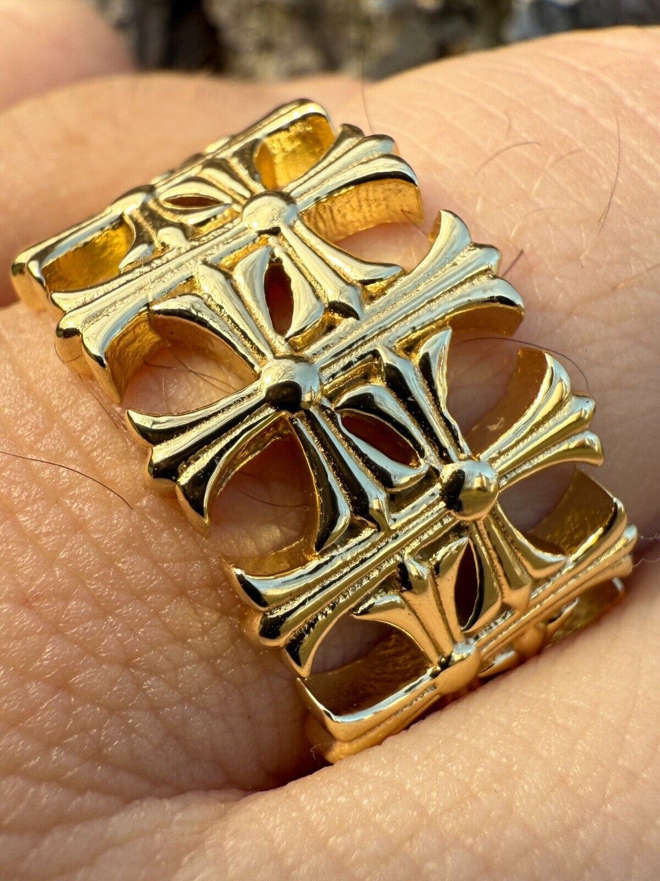 Hearts Chrome Cross Ring | 14k Gold Vermeil 925 Silver