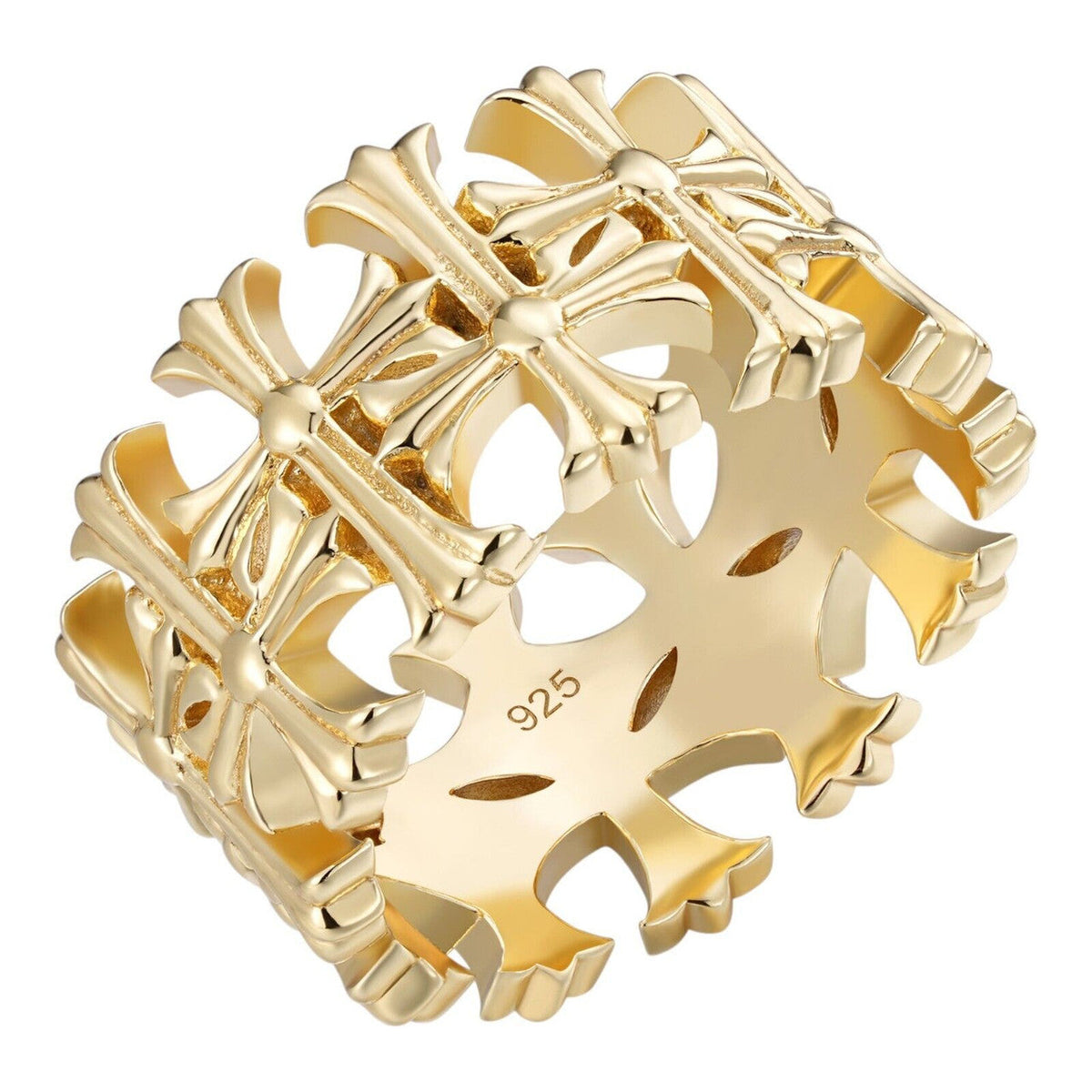 Hearts Chrome Cross Ring | 14k Gold Vermeil 925 Silver