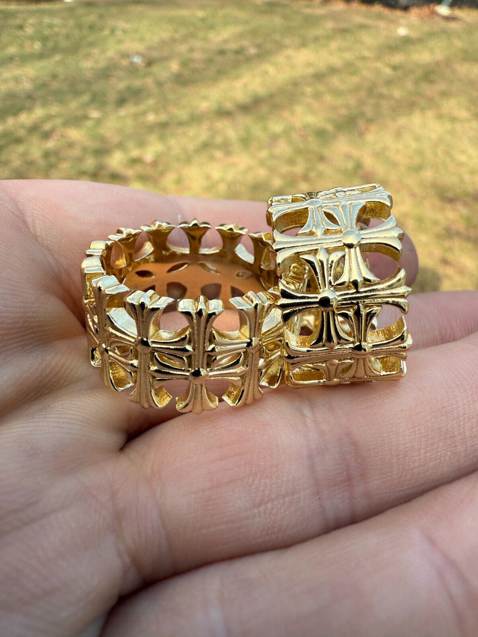 Hearts Chrome Cross Ring | 14k Gold Vermeil 925 Silver