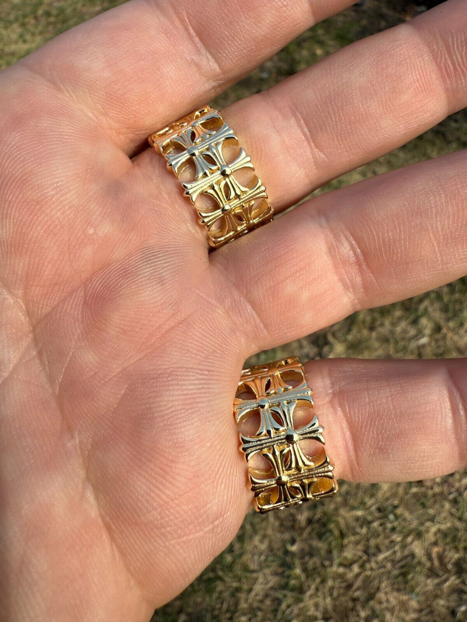 Hearts Chrome Cross Ring | 14k Gold Vermeil 925 Silver