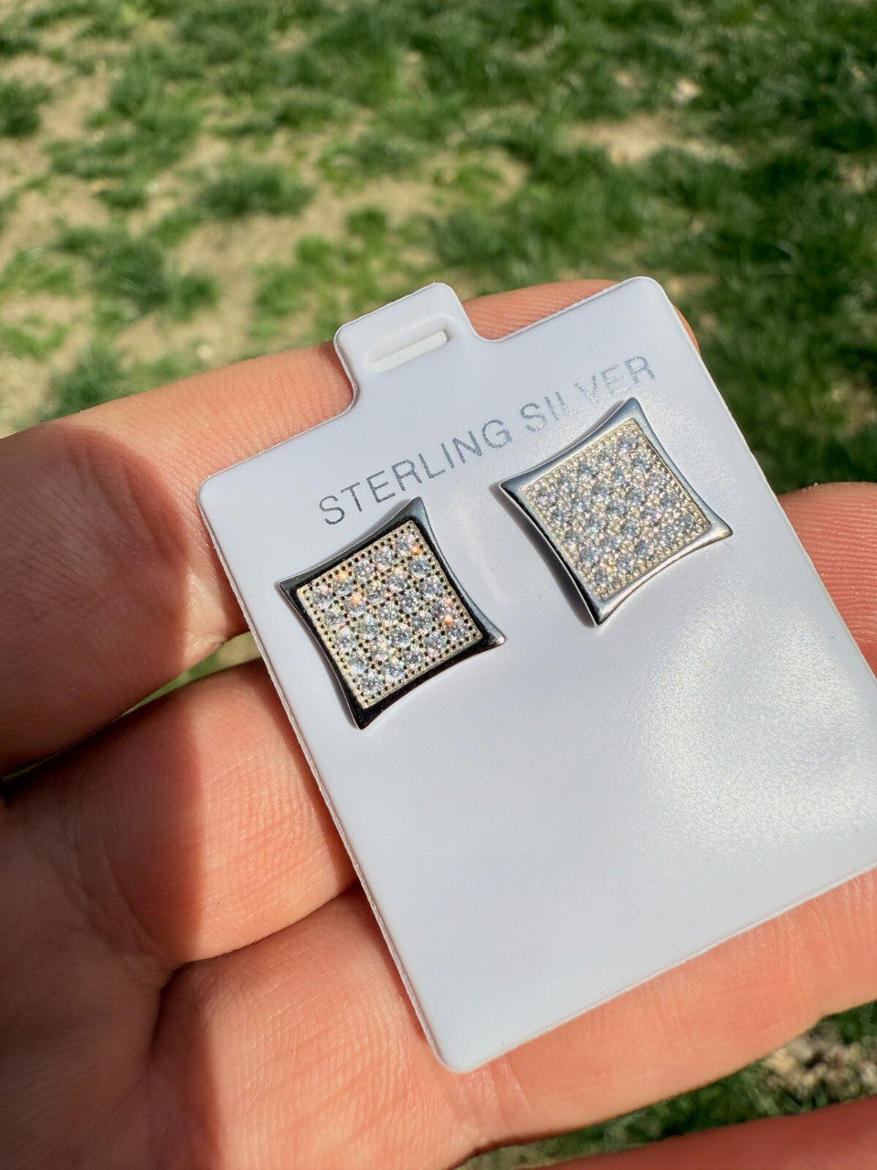 Real 925 Sterling Silver Kite Earrings Iced CZ Screwbacks 11mm | WHOLESALE DEAL