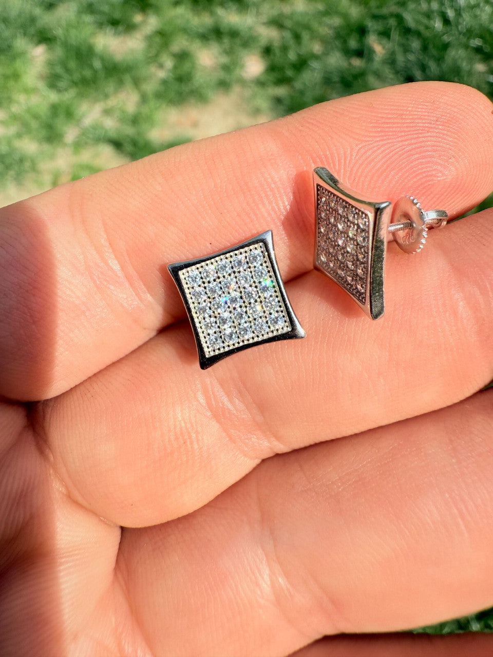 Real 925 Sterling Silver Kite Earrings Iced CZ Screwbacks 11mm | WHOLESALE DEAL