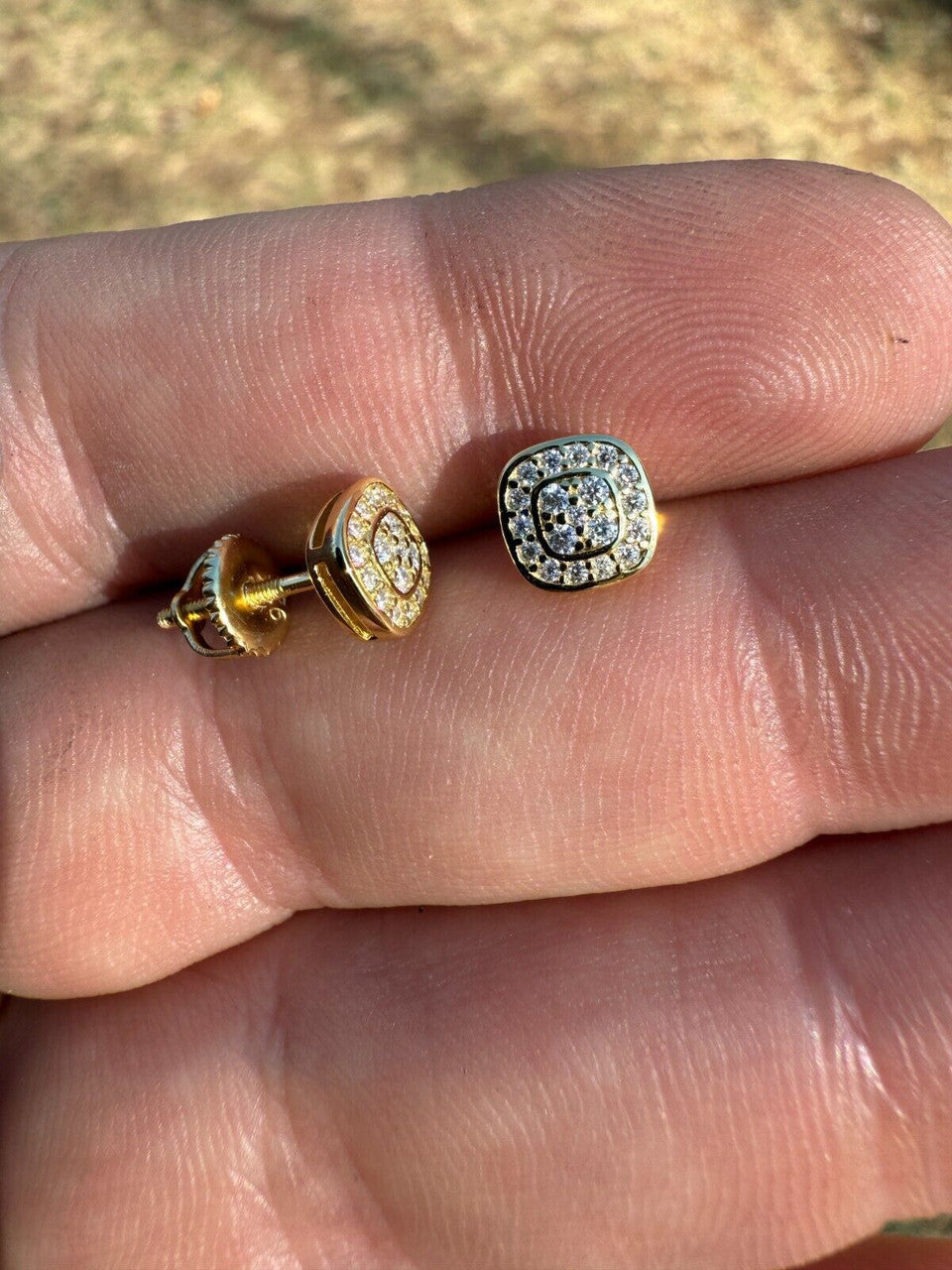 Moissanite Square Iced Out Earrings | 14k Gold Vermeil 925 Silver