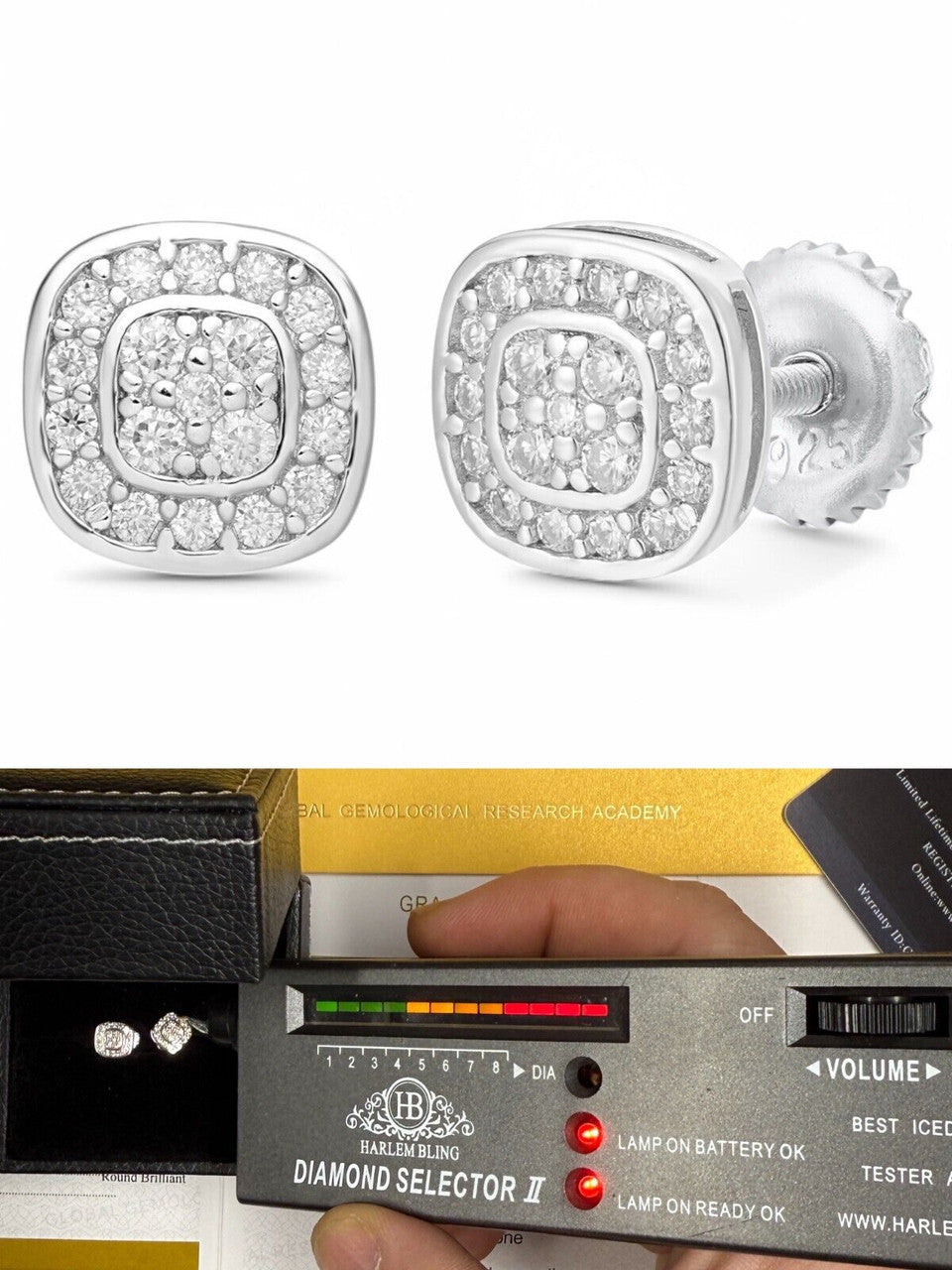 Moissanite Square Iced Out Earrings | 925 Silver