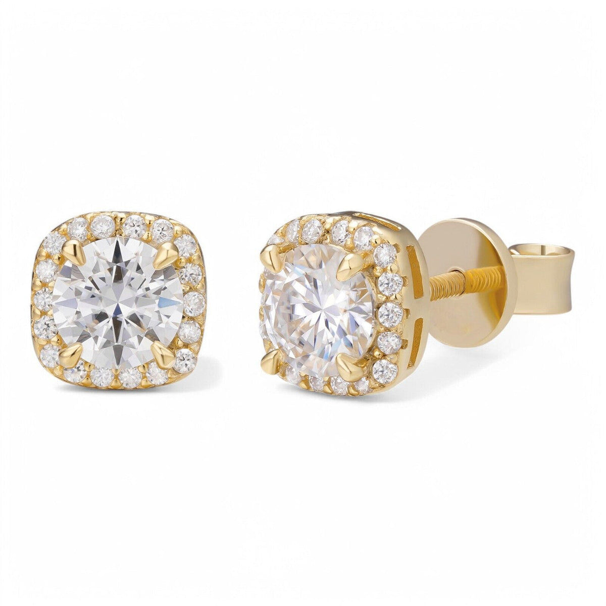 Moissanite Iced Out Square Halo Set Stud Earrings | 14k Gold Vermeil 925 Silver