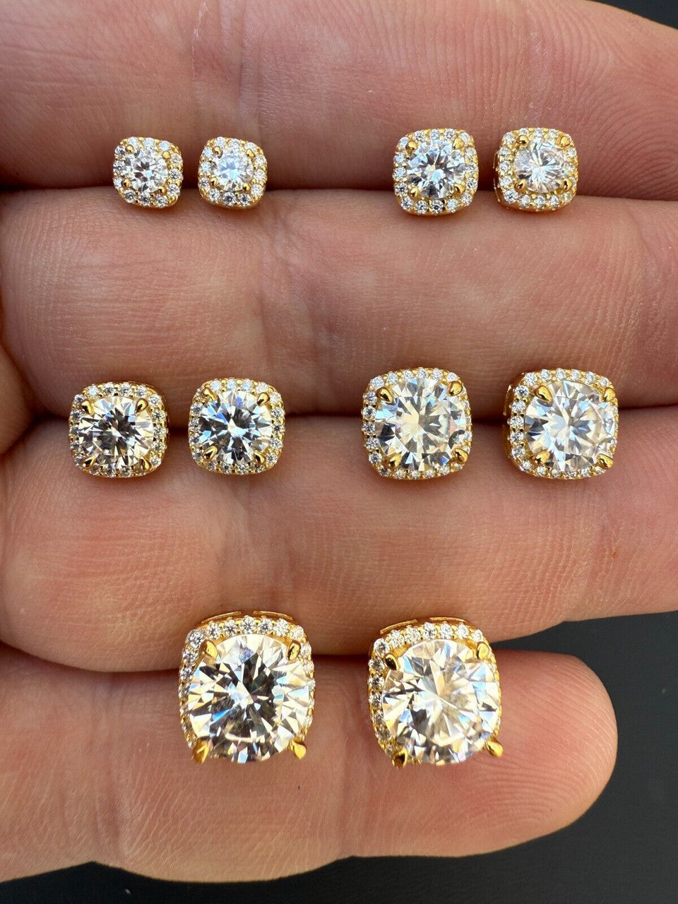 Moissanite Iced Out Square Halo Set Stud Earrings | 14k Gold Vermeil 925 Silver
