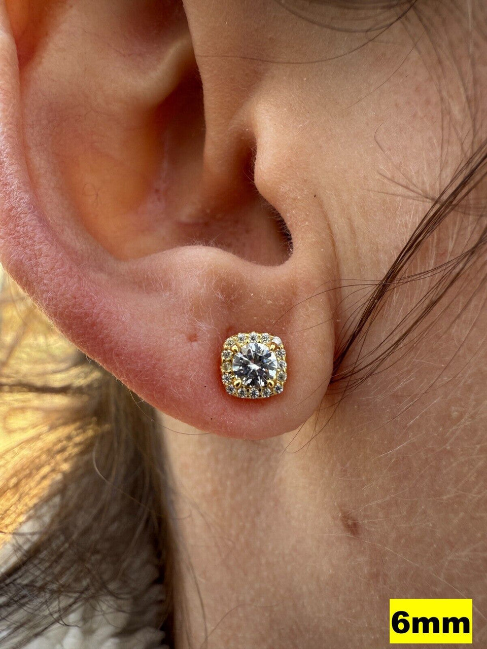 Moissanite Iced Out Square Halo Set Stud Earrings | 14k Gold Vermeil 925 Silver