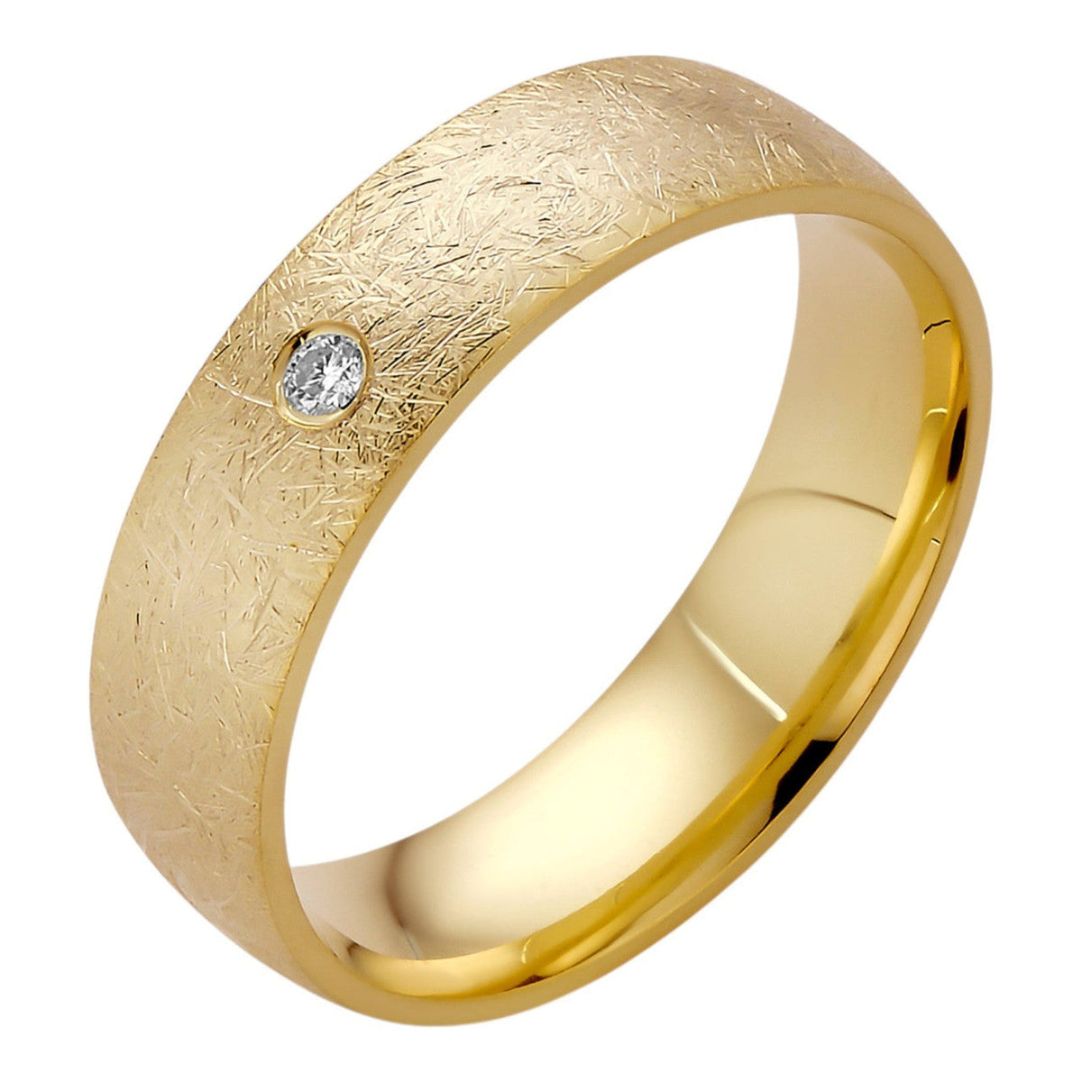 Moissanite Solitaire Scraped Brushed Wedding Band Ring | 14k Gold Vermeil 925 Silver