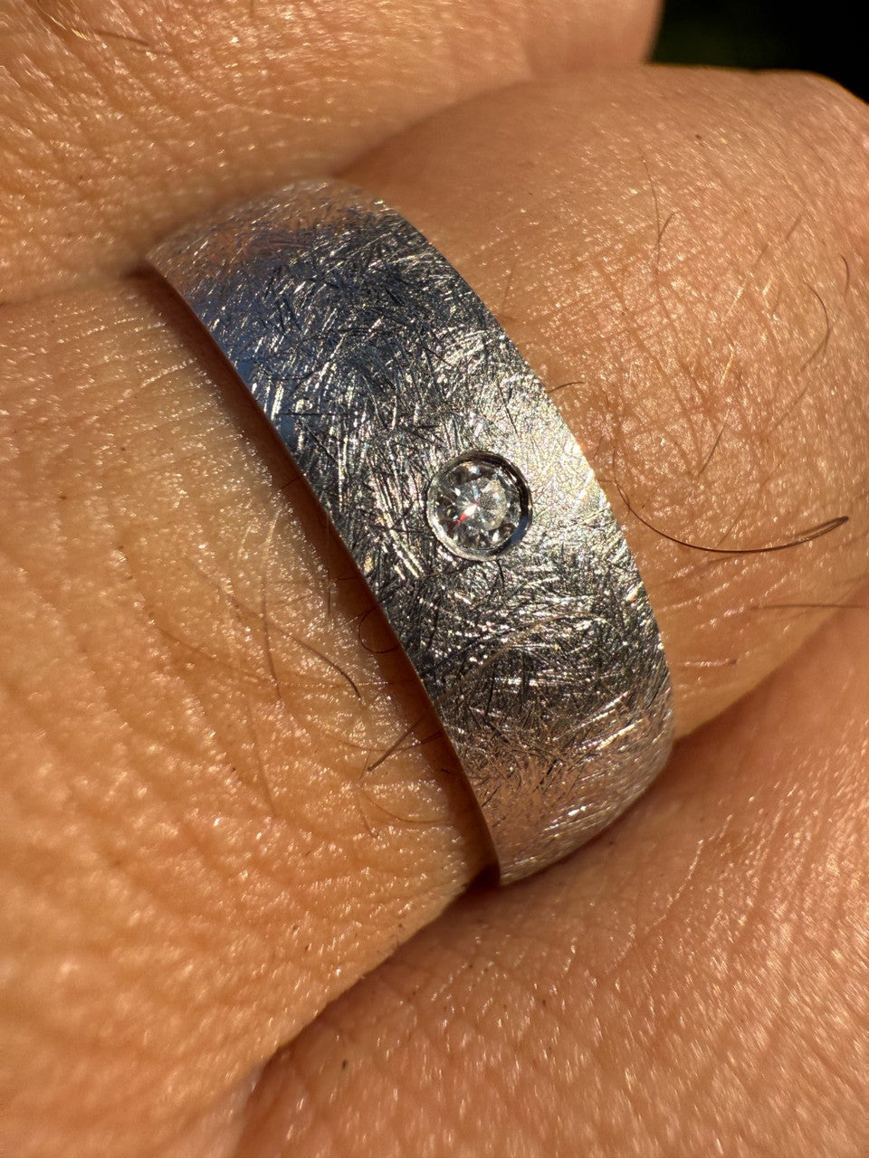 Moissanite Solitaire Scraped Brushed Wedding Band Ring | 925 Silver