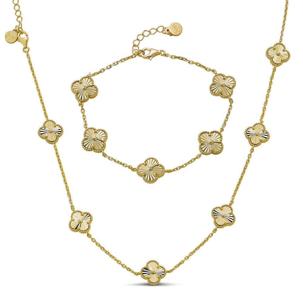 Cleef Clover Link Chain Necklace Or Bracelet Diamond Cut Motifs | 14k Gold Vermeil 925 Sterling Silver