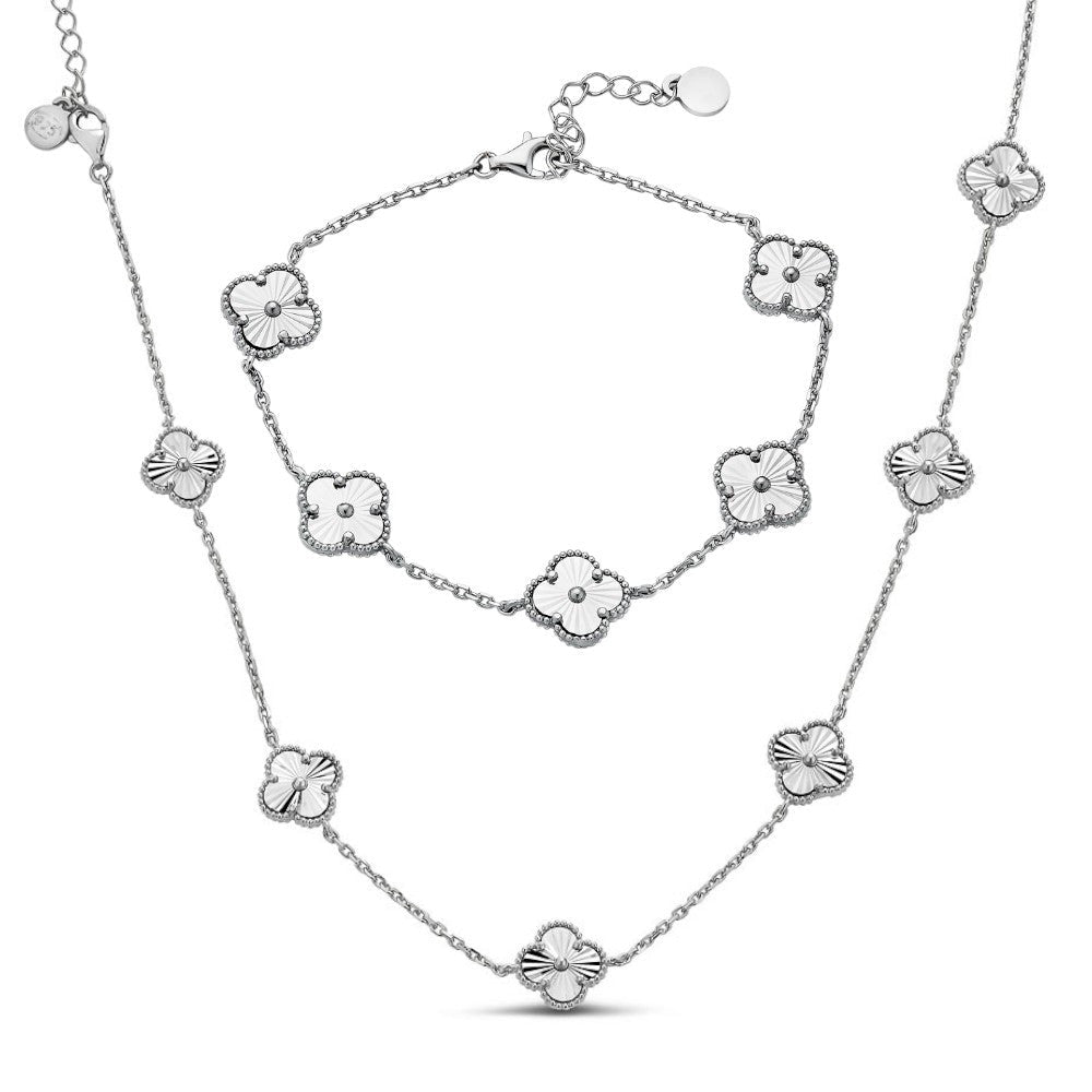 Cleef Clover Link Chain Necklace Or Bracelet Diamond Cut Motifs | 925 Sterling Silver