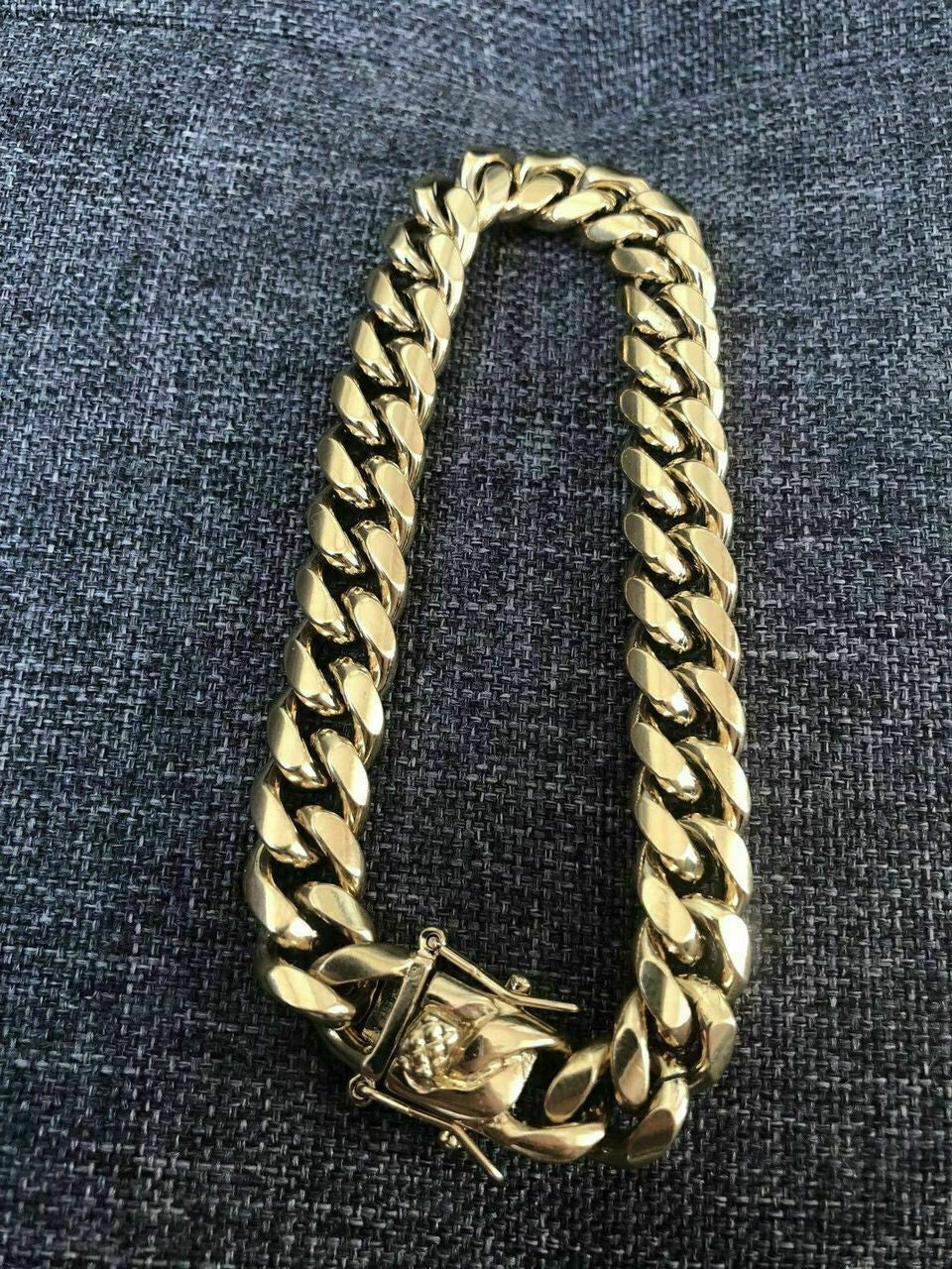 10mm Mens Miami Cuban Link Bracelet & Chain Set 14k Gold Plated Stainless Steel