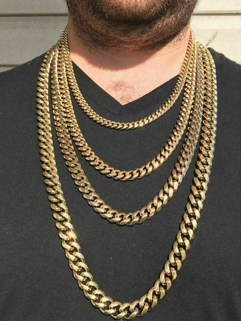 14K-18K Gold Plated Stainless Steel Cuban Link Chain W. 1ct Diamond Clasp