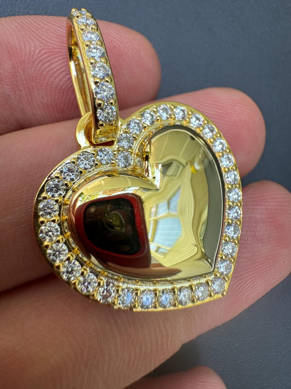 Moissanite 3D Puffed Heart Shaped Pendant | 14k Gold Vermeil 925 Silver
