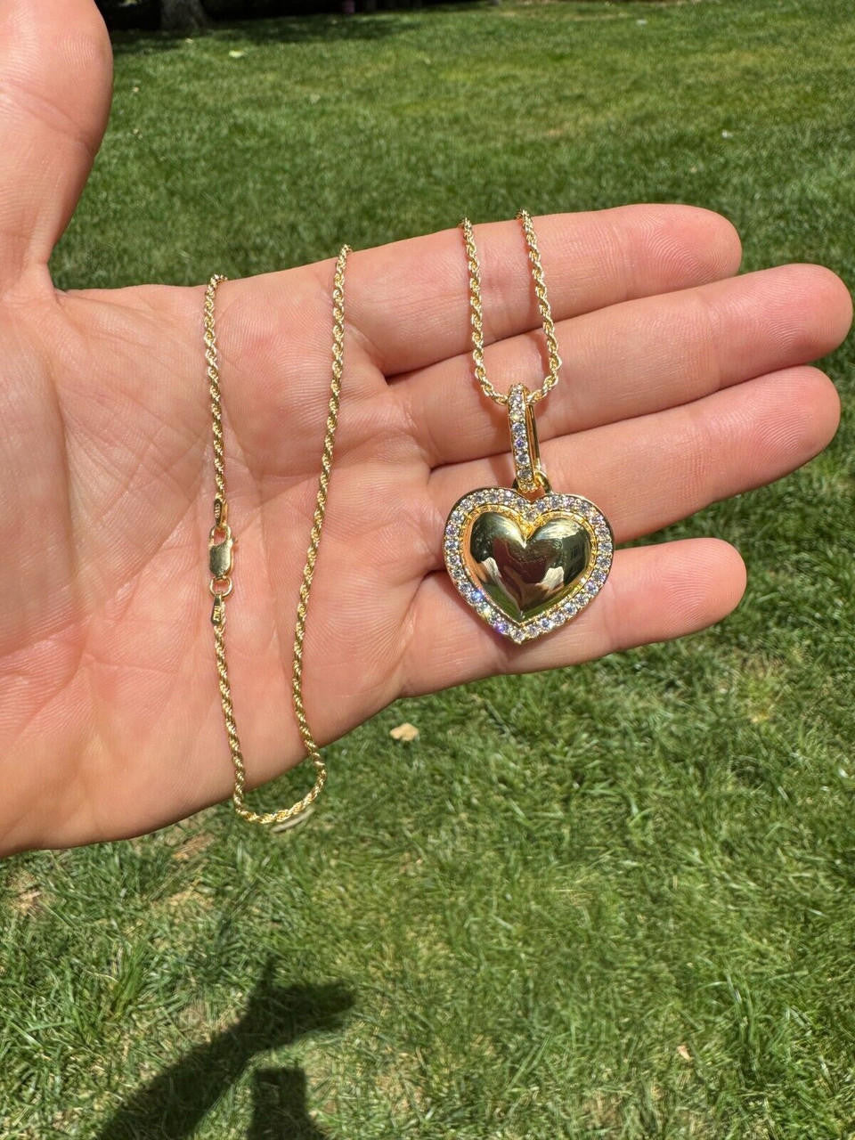 Moissanite 3D Puffed Heart Shaped Pendant | 14k Gold Vermeil 925 Silver