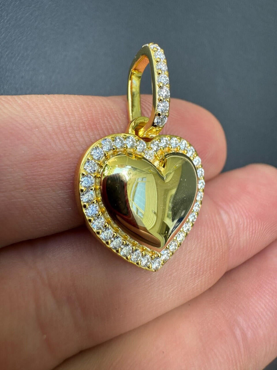 Moissanite 3D Puffed Heart Shaped Pendant | 14k Gold Vermeil 925 Silver
