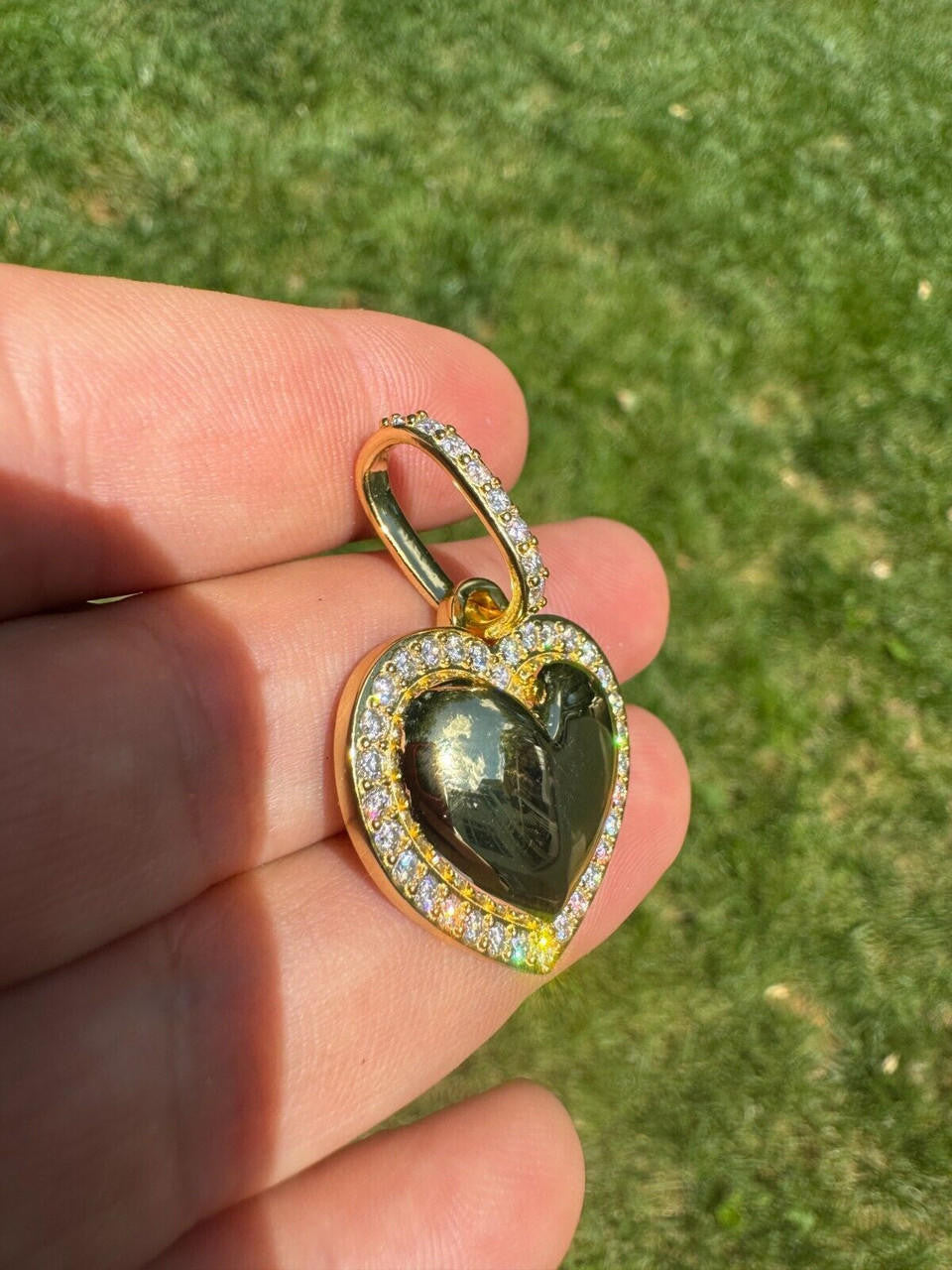 Moissanite 3D Puffed Heart Shaped Pendant | 14k Gold Vermeil 925 Silver