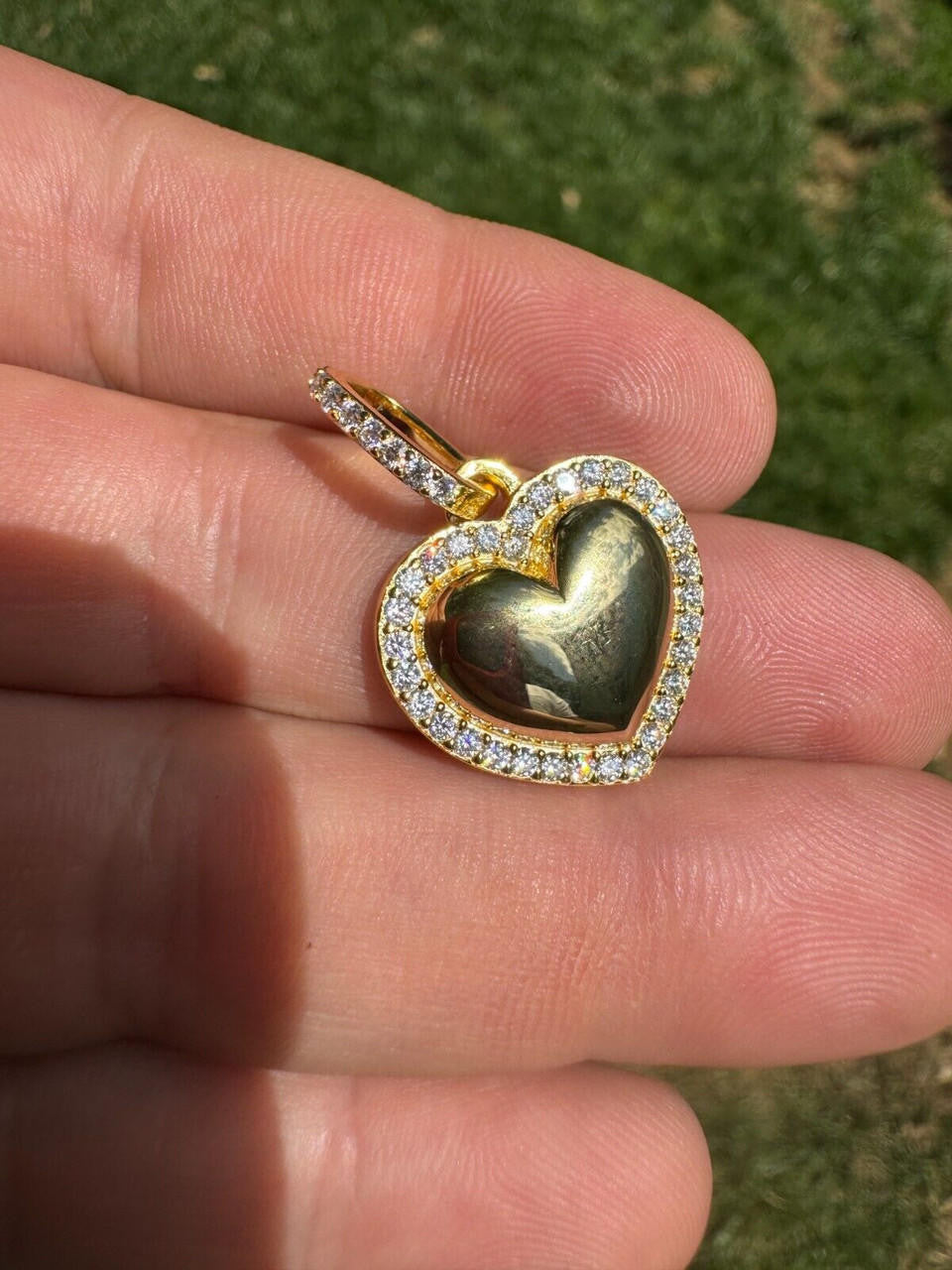 Moissanite 3D Puffed Heart Shaped Pendant | 14k Gold Vermeil 925 Silver