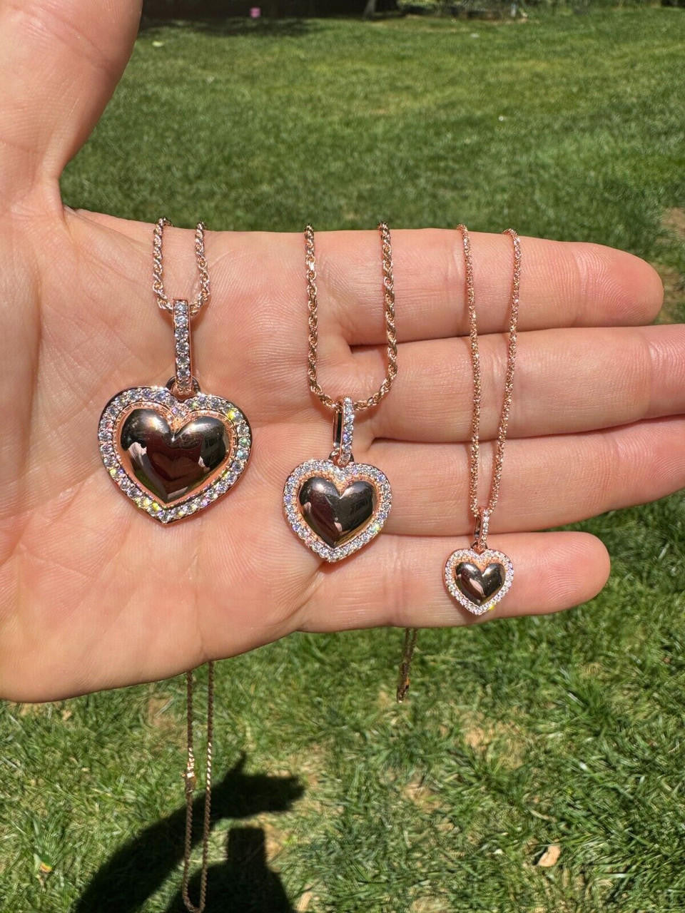 Moissanite 3D Puffed Heart Shaped Pendant | 14k Rose Gold Vermeil 925 Silver