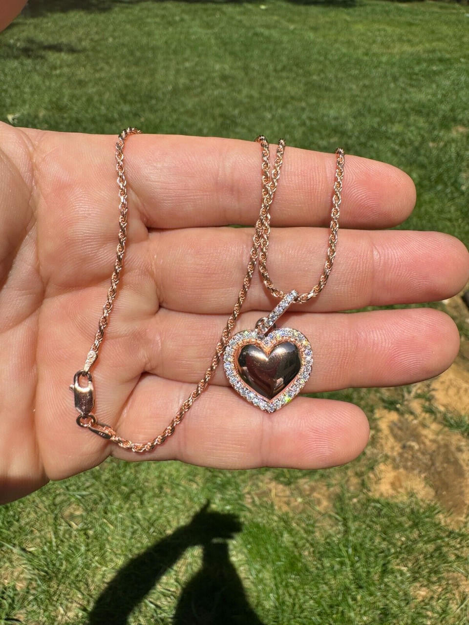 Moissanite 3D Puffed Heart Shaped Pendant | 14k Rose Gold Vermeil 925 Silver