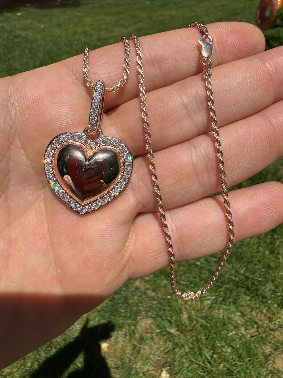 Moissanite 3D Puffed Heart Shaped Pendant | 14k Rose Gold Vermeil 925 Silver