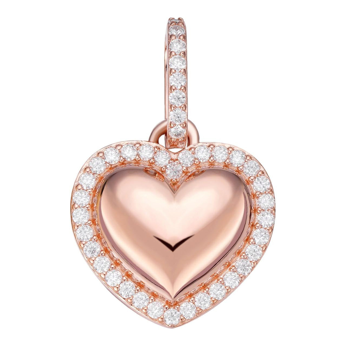 Moissanite 3D Puffed Heart Shaped Pendant | 14k Rose Gold Vermeil 925 Silver