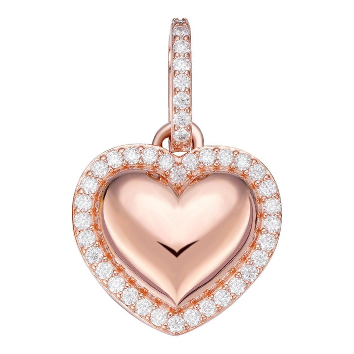 Moissanite 3D Puffed Heart Shaped Pendant | 14k Rose Gold Vermeil 925 Silver
