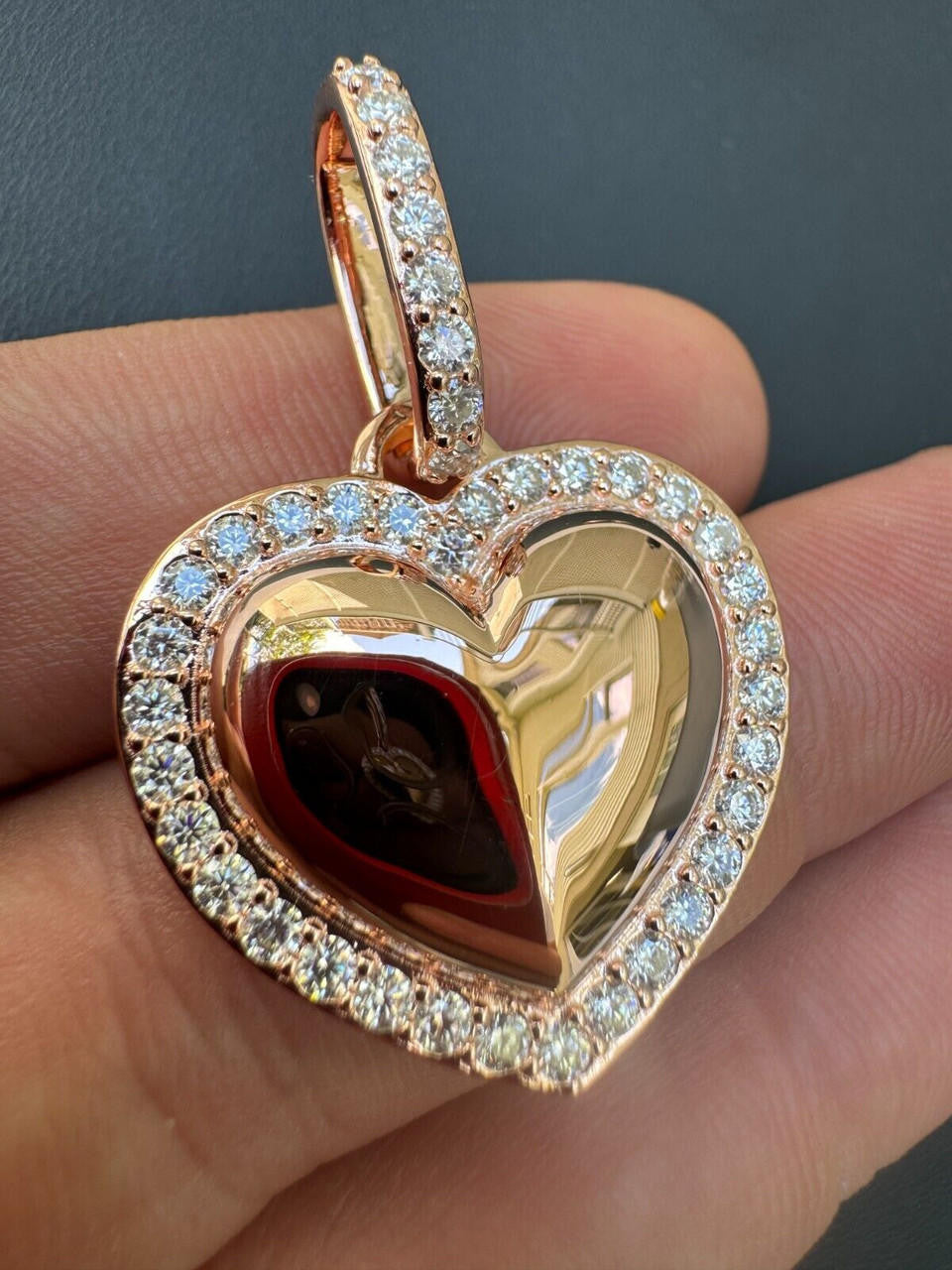 Moissanite 3D Puffed Heart Shaped Pendant | 14k Rose Gold Vermeil 925 Silver