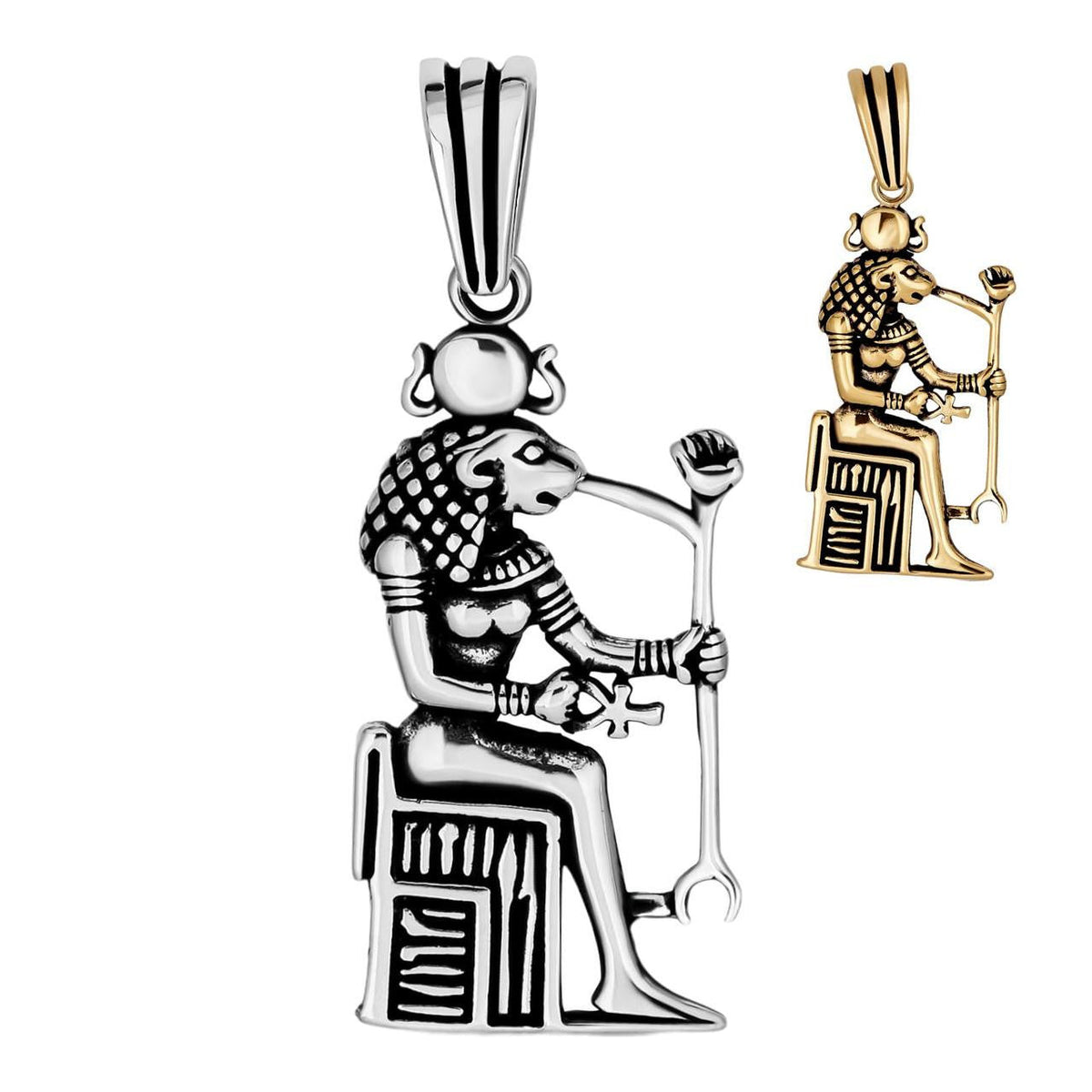 Egyptian God Anubis Holding Ankh Pendant | 14k Gold Vermeil Or Oxidized 925 Silver