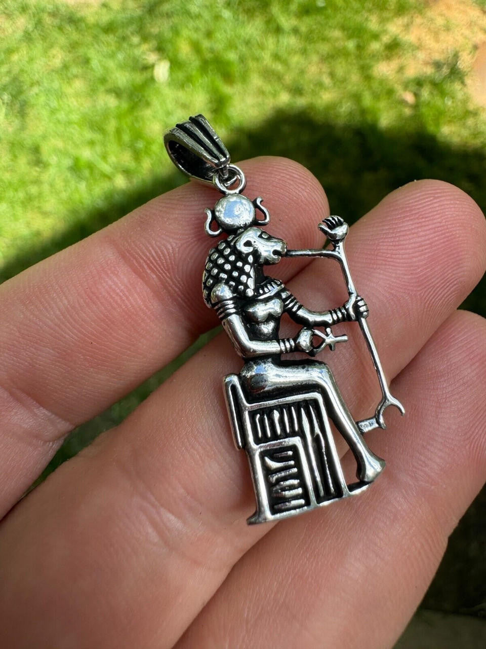 Egyptian God Anubis Holding Ankh Pendant | 14k Gold Vermeil Or Oxidized 925 Silver