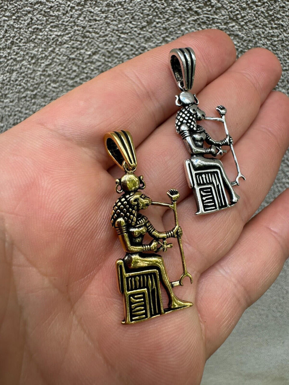 Egyptian God Anubis Holding Ankh Pendant | 14k Gold Vermeil Or Oxidized 925 Silver