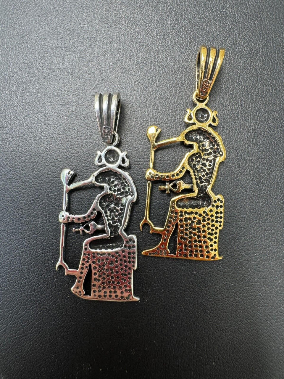 Egyptian God Anubis Holding Ankh Pendant | 14k Gold Vermeil Or Oxidized 925 Silver