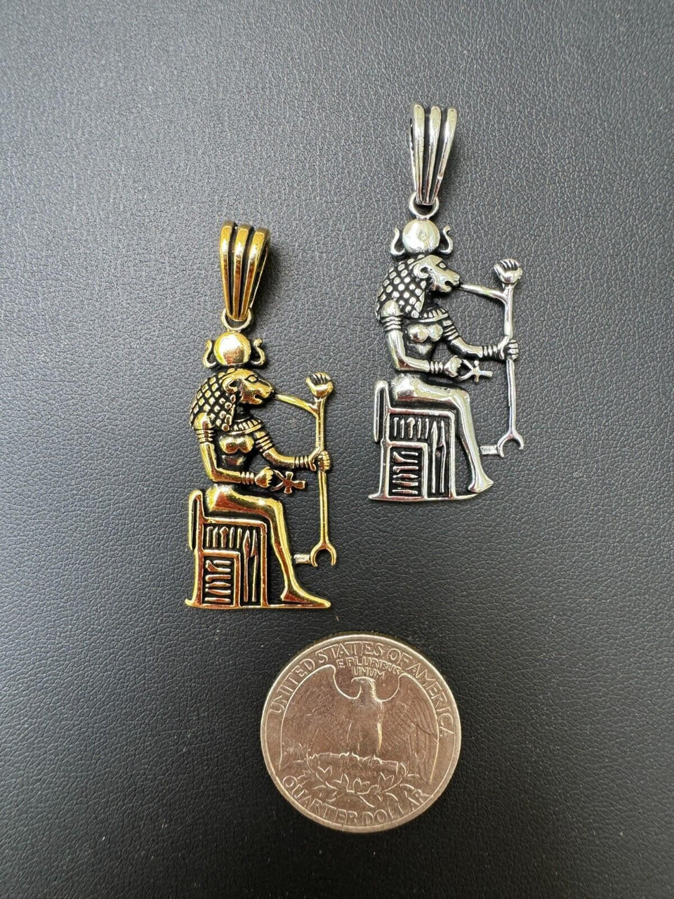 Egyptian God Anubis Holding Ankh Pendant | 14k Gold Vermeil Or Oxidized 925 Silver