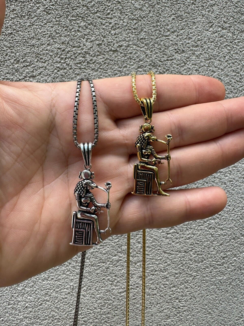 Egyptian God Anubis Holding Ankh Pendant | 14k Gold Vermeil Or Oxidized 925 Silver