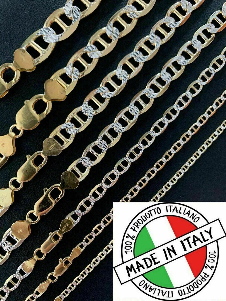 Mariner Link Chain Necklace Or Bracelet | Two Tone Diamond Cut 14k Gold Vermeil 925 Sterling Silver