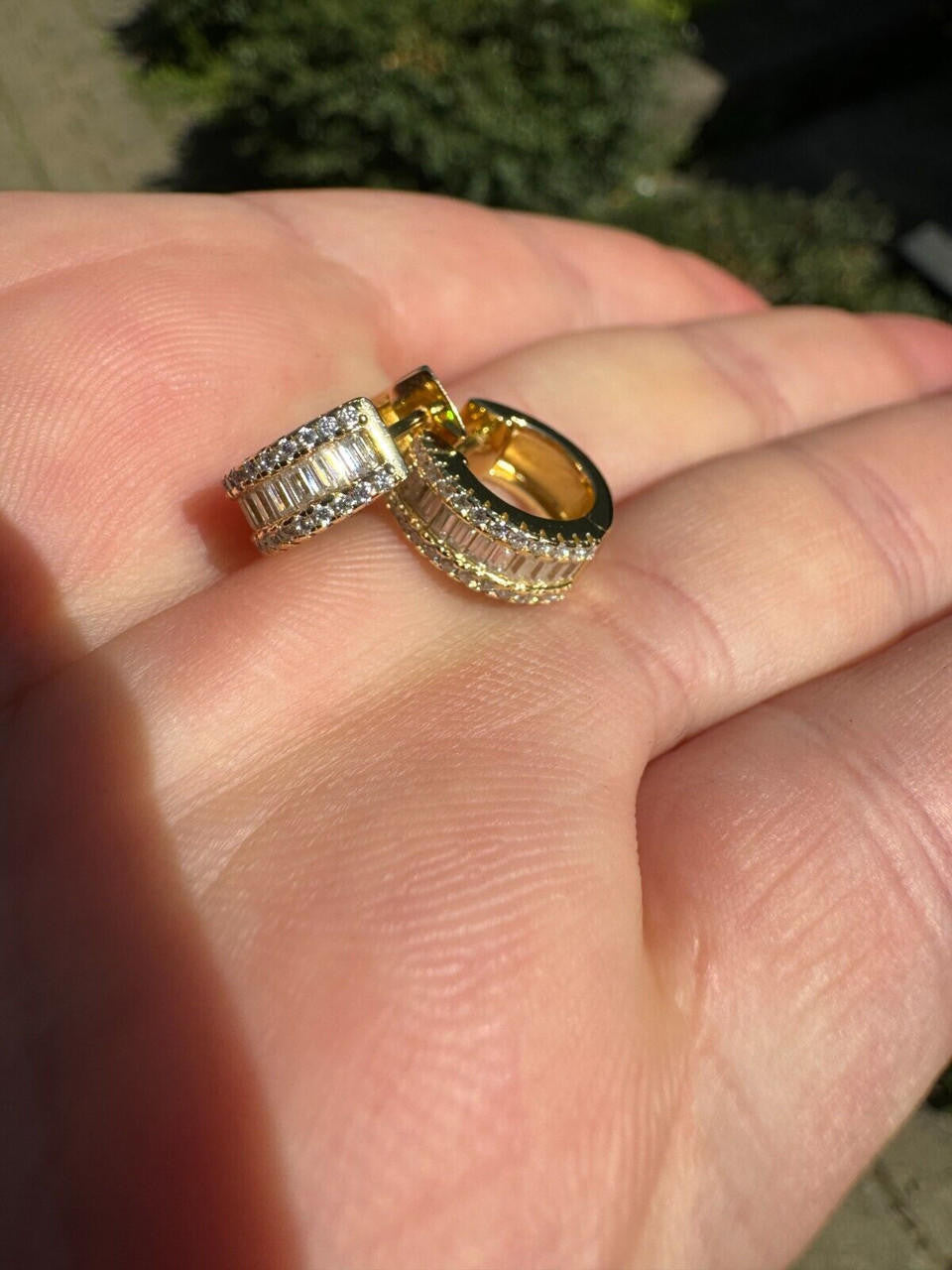 Moissanite Baguette Small Huggie Hoops | 14k Gold Vermeil 925 Silver